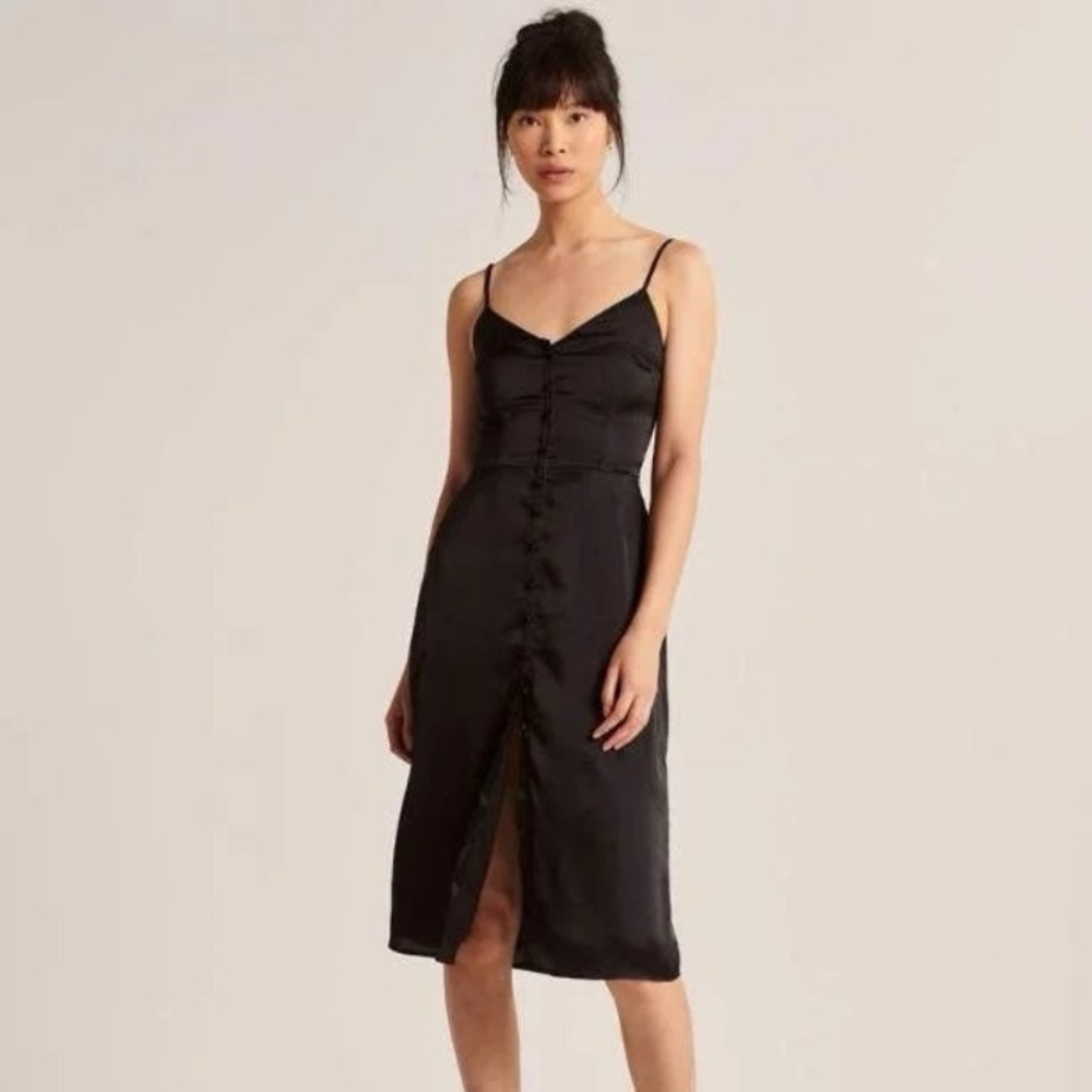 Abercrombie & Fitch Black Satin Midi Slip Dress